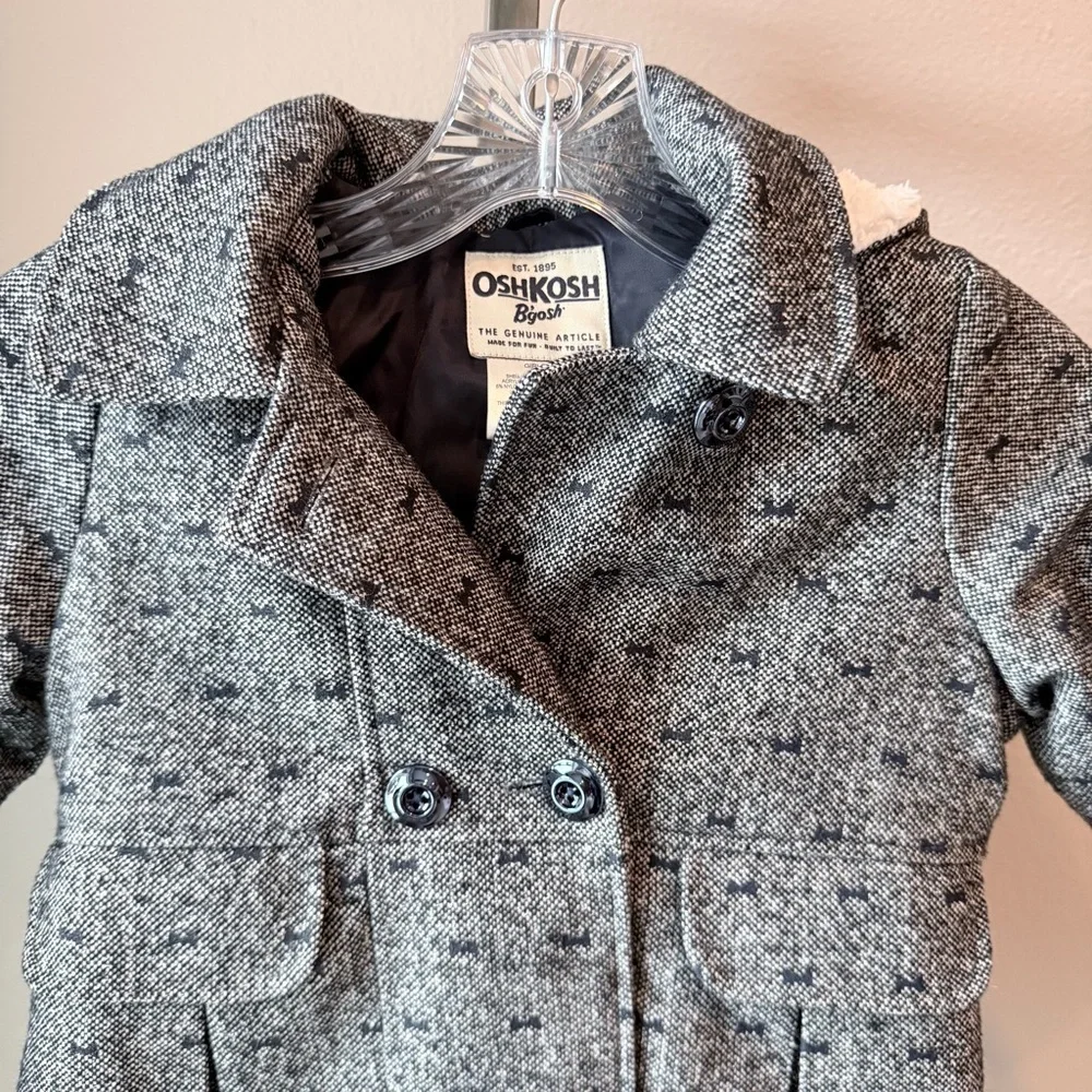 Y2K inspired OshKosh girls size 5 tweed wool blend pea coat with bows and hood
